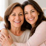 mamá sonriendo con su hija después de tratamiento dental en dentista queretaro