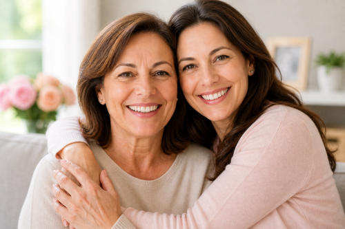 mamá sonriendo con su hija después de tratamiento dental en dentista queretaro